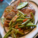 Steak, Green Beans and Hasselback Potatoes on Mother's Day