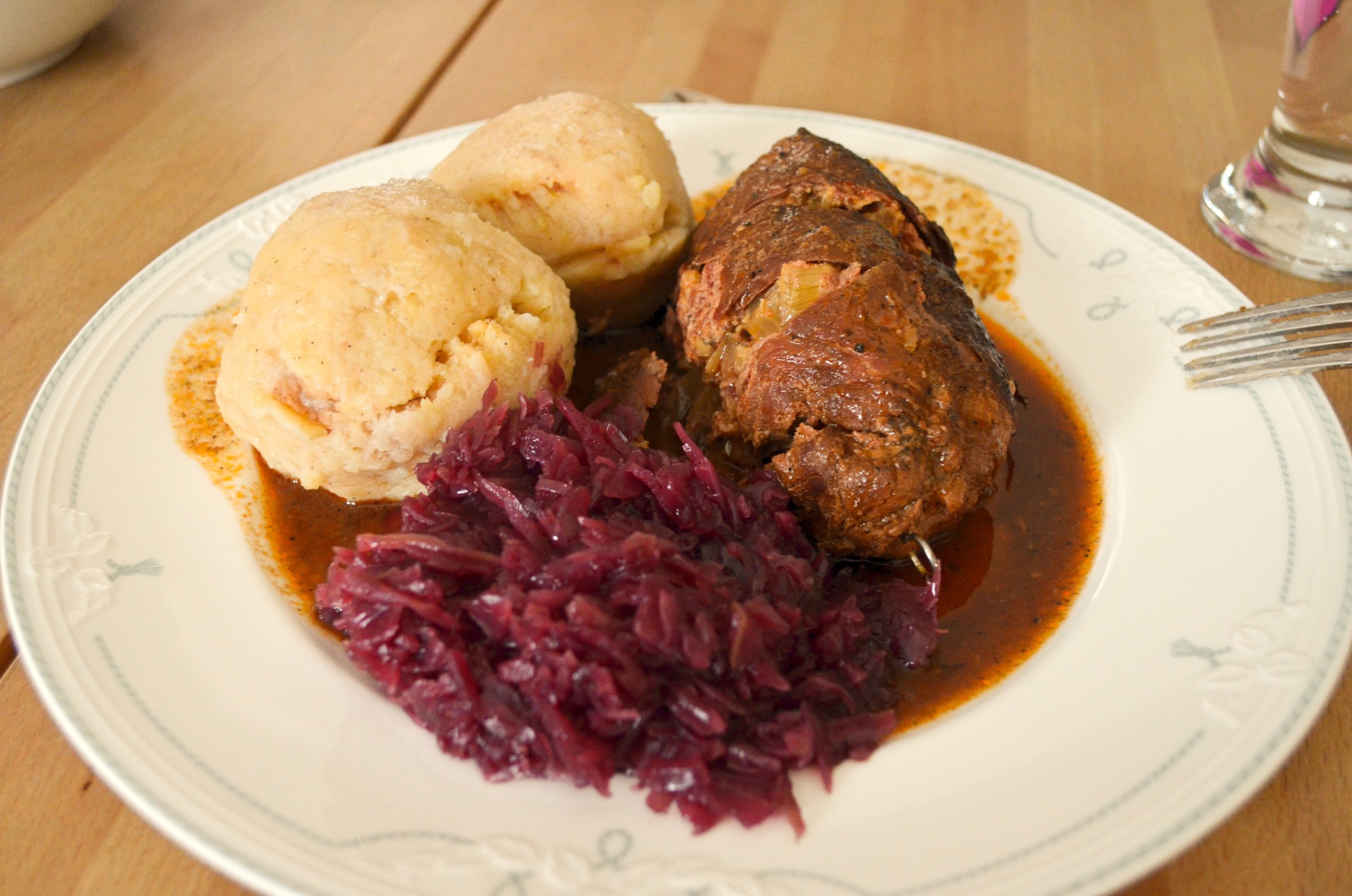 Traditional German Holiday Dish- Rouladen & Knödel with red cabbage