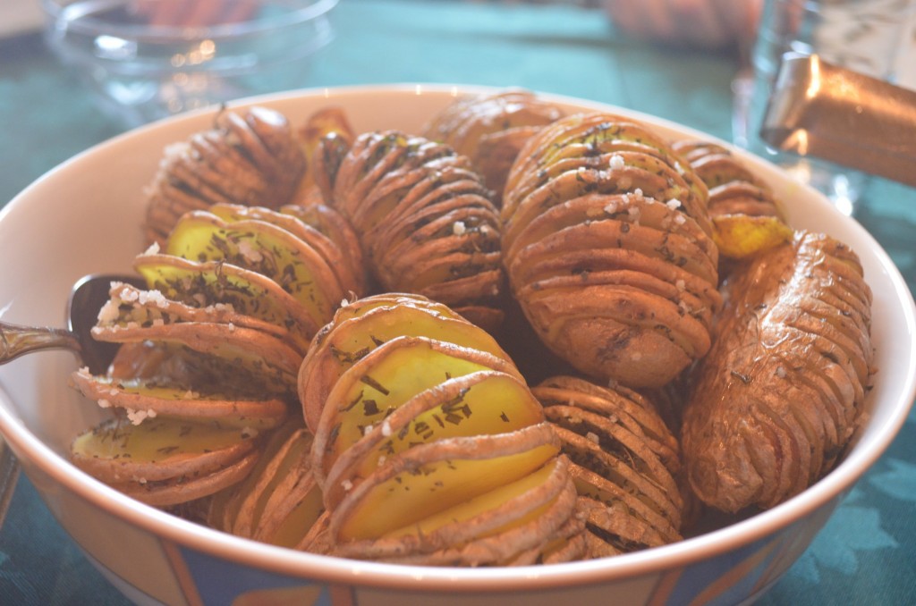 Beef steak, hasselback potatoes, green beans and wild garlic butter recipe for mother's day by ginger, lemon and spice