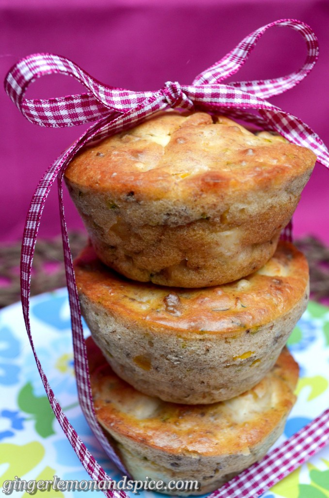 Zucchini & Feta Muffins with Walnuts and Corn by ginger, lemon & spice