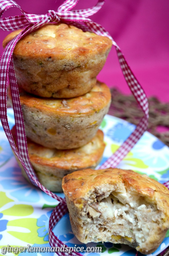 Zucchini & Feta Muffins with Walnuts and Corn by ginger, lemon & spice