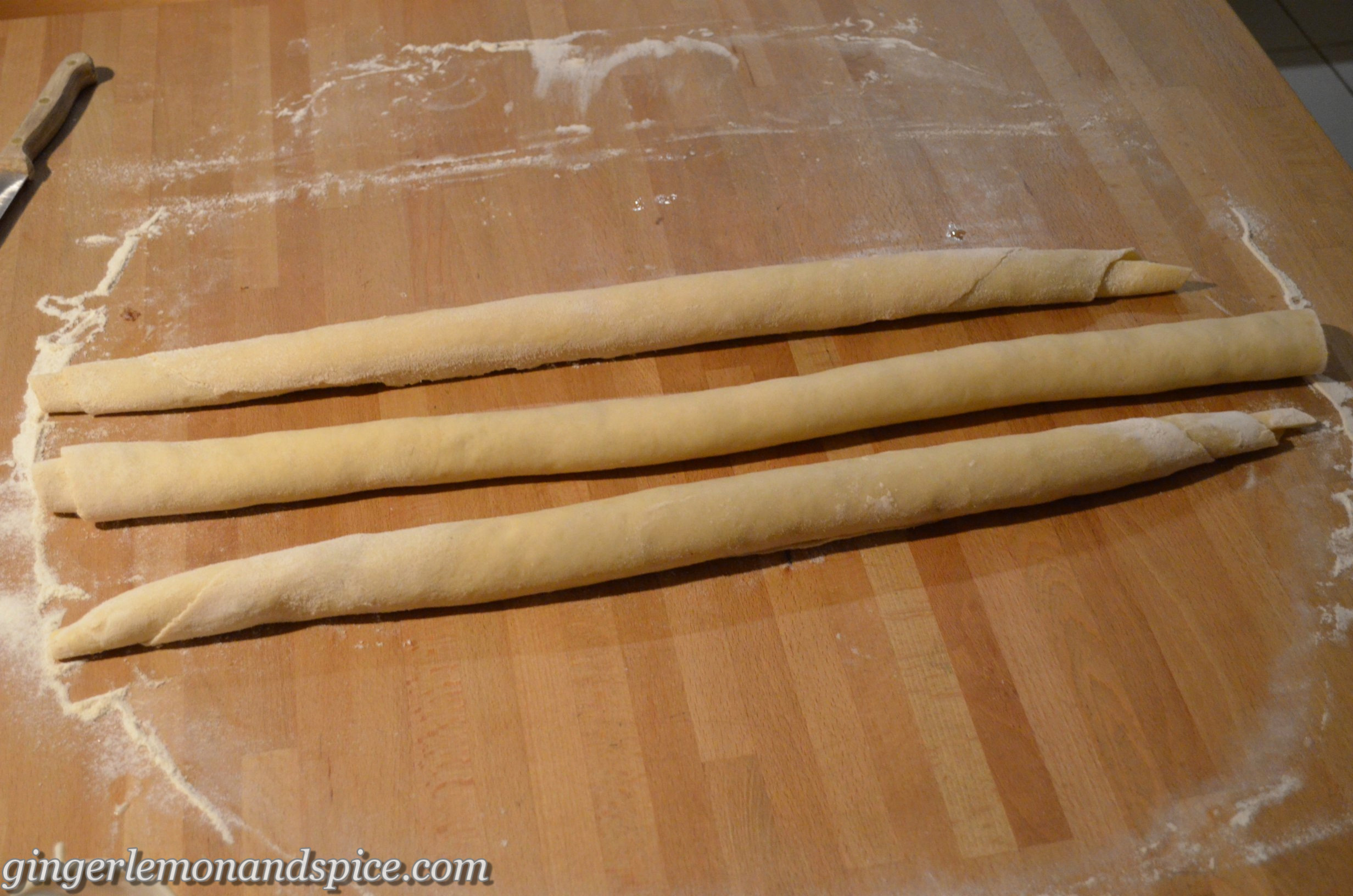 after the filling was distributed between the three parts and they were rolled up