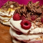 Mini Pavlovas with Lemon Curd, Raspberries and Chocolate