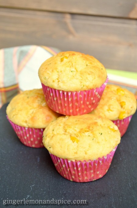 Zucchini Corn Muffins with Cheese by www.gingerlemonandspice.com