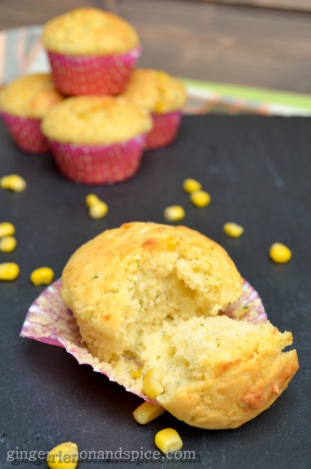 Zucchini Corn Muffins with Cheese by www.gingerlemonandspice.com