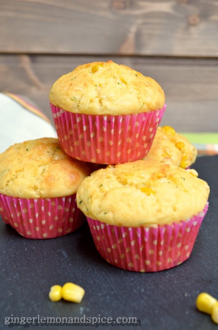 Zucchini Corn Muffins with Cheese by www.gingerlemonandspice.com